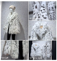 Manteau en fourrure de renard véritable pour femme, motif lynx tacheté, blanc et noir, longue fourrure, veste chaude d'hiver