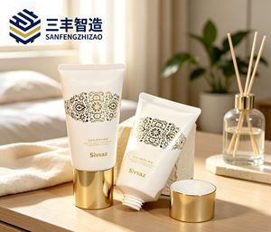 Tubo cosmético blanco con tapa electrochapada en oro metálico para mascarilla facial desprendible - Product Image 1