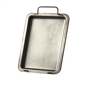 Food <b>Serving</b> <b>Tray</b> With Handle Brushed Finish Restaurants Commercial Use Decorative Catering <b>Trays</b> Handmade Large Size - Product Image 1