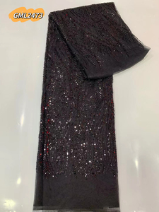 Violet <span class=keywords><strong>pas</strong></span> <span class=keywords><strong>cher</strong></span> fête de mariage nigérian broderie africaine Aso Ebi Sequin dentelle tissu 5 mètres - Product Image 5