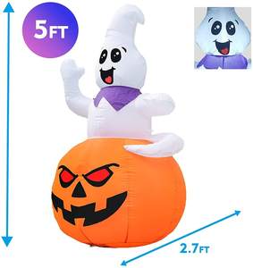 Fantôme extérieur gonflable d'Halloween assis sur la citrouille avec lumières LED intégrées pour fête de vacances jardin - Product Image 5