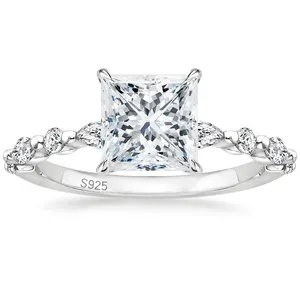Somen 2ct 925 Sterling Silver Ring Women Princess Cut CZ Ring Cubic Zirconia Wedding Band Anniversary Jewelry