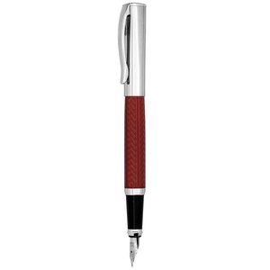 Penna Stilografica Cromata Rossa con Motivo a Spina di Pesce e Finiture Argento - Product Image 1