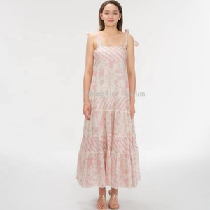 Nuevo Diseño, Vestido Maxi de Moda con Estampado DTG, Volantes, Espalda Descubierta, Cuello Cuadrado, Elegante, para Vacaciones, Tallas Grandes, Vestidos Rosas para Mujer - Product Image 2