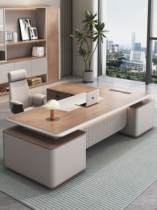 เก้าอี้สำนักงานประธานบริษัท ชุดโต๊ะทำงาน ดีไซน์หรูหรา สไตล์อบเคลือบสี บรรยากาศผู้บริหารระดับสูง - Product Image 2