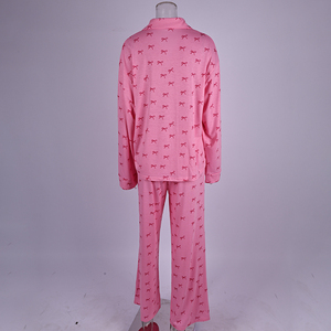 Pijama QINSI Personalizado de Dos Piezas en Algodón para Mujer con Estampado de Lazo, Manga Larga y Bolsillo - Product Image 4