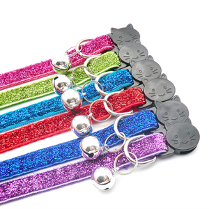 Kalung Kucing dari Nilon Solid yang Tahan Lama, Dapat Disesuaikan, Bernapas, dengan Gesper Pengaman, Patch, Lonceng, Payet, dan Glitter - Product Image 3