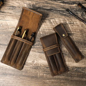 Vintage Crazy Horse pena kulit kantong buatan tangan asli 1/2/3 pemegang pena Retro pengatur siswa ukuran S/M/L hadiah sempurna - Product Image 1