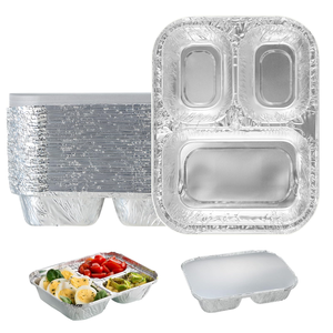 Conteneur en aluminium jetable à 3-4 compartiments |   Capacité maximale de 450 ml |   Boîte à lunch à emporter avec couvercle en papier - Product Image 1