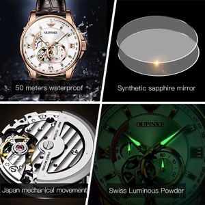 Montres automatiques de luxe pour hommes OUPINKE 3222, bracelet en cuir véritable original, montre-bracelet mécanique à cadran ajouré, mode décontractée pour homme - Product Image 2