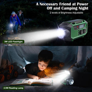 Radio solaire multifonction verte personnalisée avec manivelle, radio AM FM WB, écran LCD, lampe de poche, batterie externe, alarme pour le camping - Product Image 6