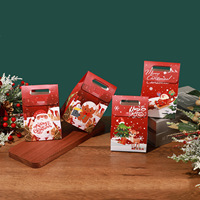 Boîte cadeau de Noël avec poignée, motif Père Noël et rennes, pour biscuits et bonbons, emballage de friandises de Noël, boîte en papier pour cadeaux
