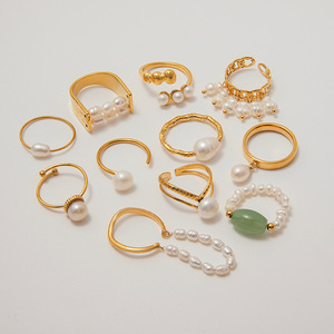 패션 주얼리 PVD 18K 금도금 스테인리스 스틸 변색 방지 방수 담수 진주 옥 반지 (여성용) - Product Image 5