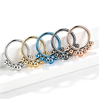 Cincin Hidung Titanium ASTM F136 16G Berlapis Bead Hinged Clicker Segment, Perhiasan Fashion, Anting Piercing, Cincin Hidung untuk Wanita