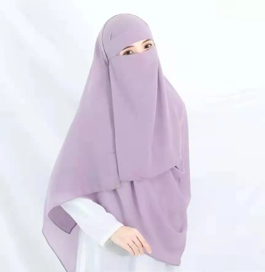 Customized Muslim ramadan solid color Women hijab face masked clothing muslim hooded hijab islamic fibre fabric