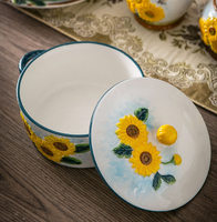 Service de vaisselle en céramique peinte à la main, motif tournesol frais de style chinois, assiettes de dîner élégantes, pot à soupe haut de gamme, bol à riz