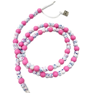 Nouveau design tendance, <span class=keywords><strong>cordon</strong></span> de données universel de type C pour téléphone et ordinateur, perles florales, rose clair, violet, chargeur - Product Image 3