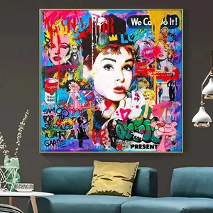 Figuur Art Audrey Hepburn Portret Graffiti Pop Art Posters Print Muurkunst Canvas Schilderij Home Decor Cuadros