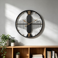 Jam Dinding Besi Hitam Emas Modern 60cm, Dekorasi Seni Modern, Jam Logam Geometris Mewah Ukuran Besar Tanpa Suara Tik-tok untuk Ruang Tamu