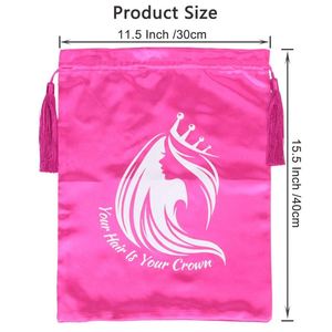 ถุงผ้าไหมพิมพ์โลโก้ตามสั่ง ถุงผ้าซาตินสีชมพูสำหรับใส่วิก - Product Image 6