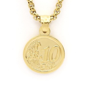 Collier pendentif de luxe en forme de pièce de monnaie ronde en or de 10 cents, style mode - Product Image 1