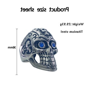 yunnique <b>Skull</b> Stainless Steel <b>Ring</b> Men's Geometric Design Blue Stone Inlay Gift Jewelry - Product Image 2