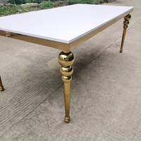 Vente en gros Table de mariage romantique cadre rectangle en acier inoxydable doré avec dessus en verre miroir MDF