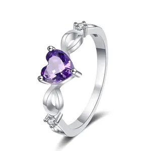 Fashion 925 silver natural amethyst infinite eternal purple heart ring for women wholesale