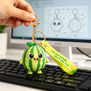 Porte-clés en caoutchouc en forme de concombre mignon sur mesure OEM, porte-clés en PVC, jouet en peluche du fabricant dans une boîte surprise - Product Image 3