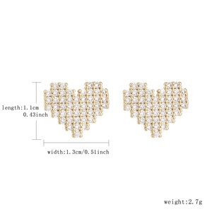 <span class=keywords><strong>Orecchini</strong></span> a perno a forma di cuore in ottone placcato oro 14K con cristalli brillanti, gioielli alla moda per ragazze e donne, regalo carino per tutti i giorni - Product Image 2