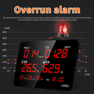 LX962-A Built-in <strong>Probe</strong> Digital Thermometer Hygrometer Air Quality Monitor with CO PM2.5 <strong>Detection</strong> &amp; Wall Clock for Factories Use - Product Image 4