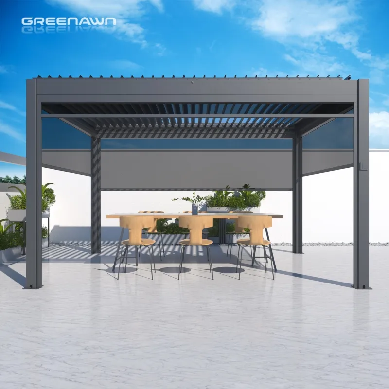 Luxurious Outdoor Pergola Terraza Louvered Roof Pergola Systems With Curtain Aluminum Pergola Outdoor 16x20