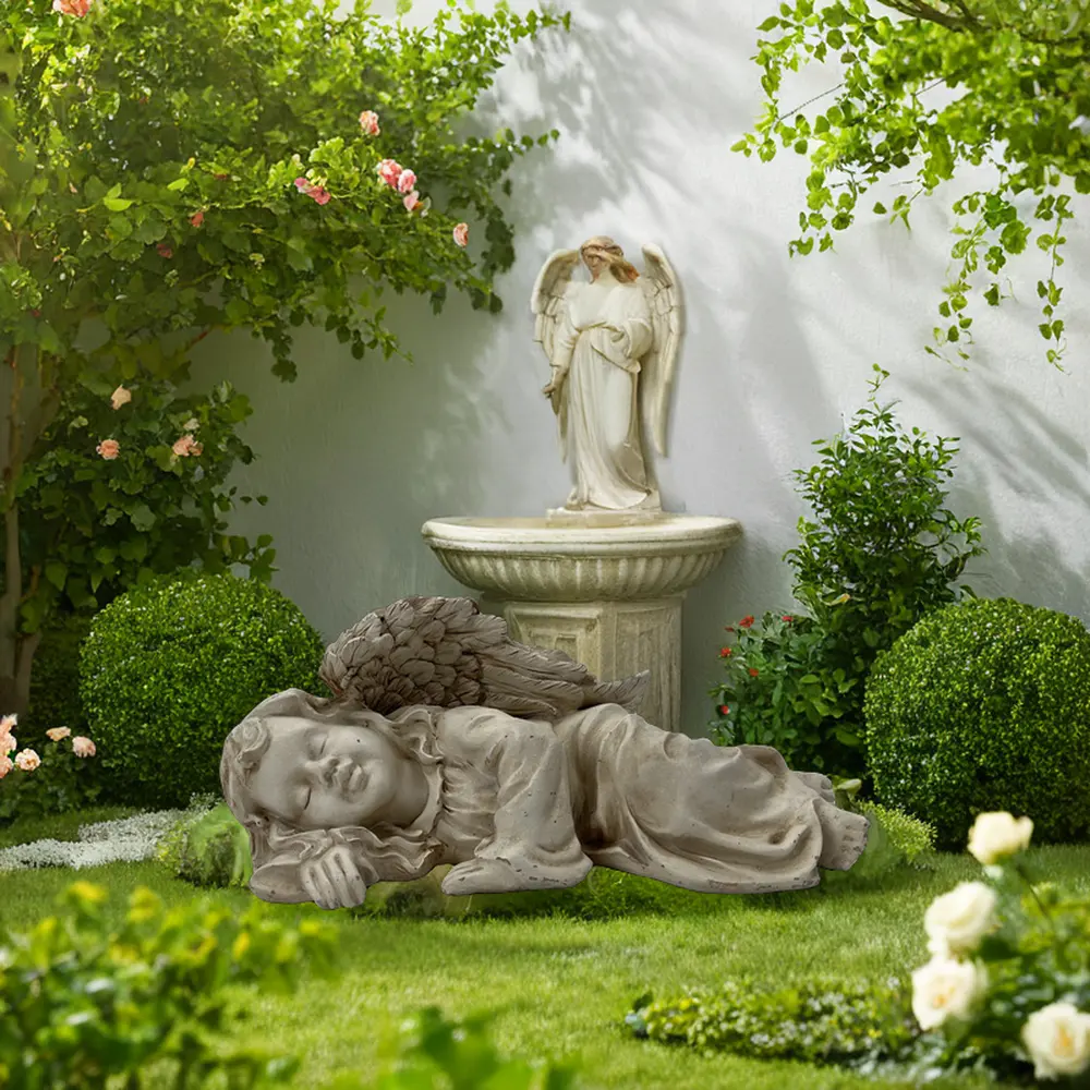 Kerajinan Resin dekorasi taman, patung malaikat tidur untuk dekorasi luar ruangan dan dalam ruangan