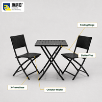 Ensemble de table et chaises pliantes d'extérieur, 3 pièces, mobilier de bistrot noir pour patio
