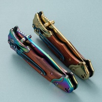 Couteau de poche pliant doré personnalisé avec logo, manche en bois, EDC, pour camping, survie, chasse, couteau utilitaire pliable
