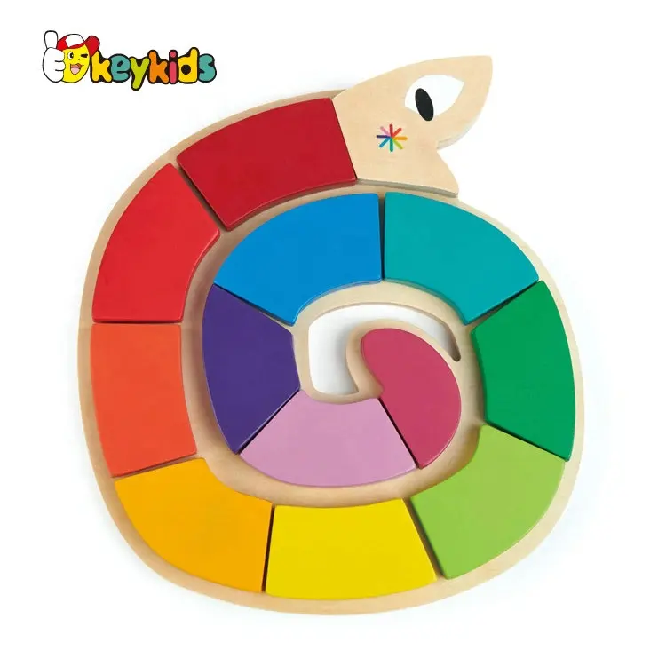 Early Educational Shape Matching Colorful Wooden Snake Puzzle Toy For Kids W14B164
