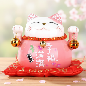 Figurine japonaise en céramique de porcelaine écologique émaillée de 4,5 pouces, chat porte-bonheur <span class=keywords><strong>Maneki</strong></span> <span class=keywords><strong>Neko</strong></span>, cadeau, tirelire pour la maison et l'hôtel - Product Image 3