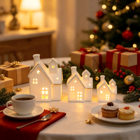 Ensembles de maisons de village de Noël blanches en porcelaine avec éclairage LED pour la décoration de la maison et du salon, cadeau de fêtes