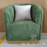 Fauteuil de salon moderne de qualité supérieure avec base en bois et revêtement en velours vert capitonné