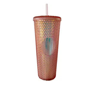 Double Wall 24oz Matte Customized Logo Coffee Mugs Tumblers Healthy Studded Plastic Cups For Back To School With Straws