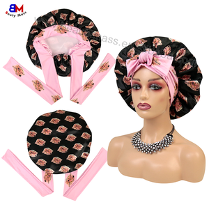 Thấp moq biểu tượng tùy chỉnh lụa satin bonnets bện đàn hồi satin Tie tóc nắp ca-pô hai lớp bonnets với đầu tóc kết thúc tốt đẹp ban nhạc - Product Image 5