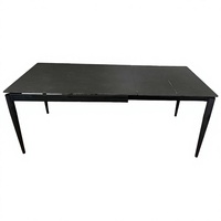 Table à manger extensible moderne, gris foncé, aspect marbre en pierre frittée, pieds en fer noir, table rectangulaire pour la maison et les restaurants