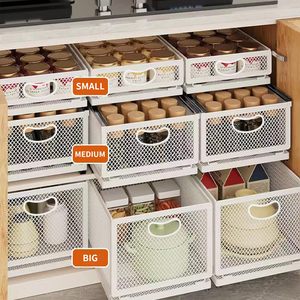 Étagère de rangement de cuisine en fil métallique empilable et pliable avec tiroir coulissant, organisateur de placard pour épices, bouteilles et garde-manger - Product Image 6