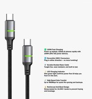 Cable USB-C PD con Indicador LED Trenzado, Conductor de Cobre Puro y Aleación de Aluminio, Carga Rápida de 60W 100W 240W 5A para Impresora, OEM