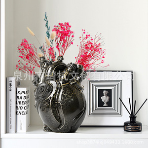 Jarrón de Resina con Diseño de Corazón Mecánico, Color Negro y Dorado Agrietado, Decoración Industrial para el Hogar, Regalo para el Día de San Valentín - Product Image 1