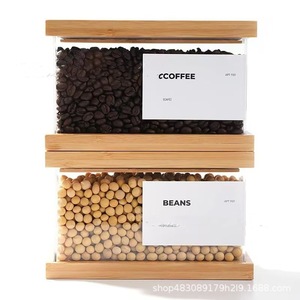 Boîte de rangement carrée en bois massif, transparente, hermétique, pour céréales, grains de café, sucre, poudre de protéines, organisation de la cuisine - Product Image 3