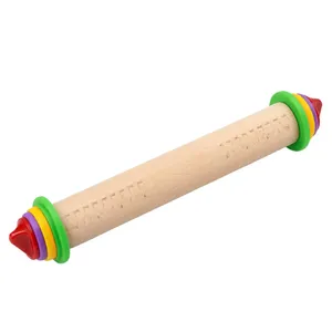 Rodillo de madera con marcas de medición, rodillo de masa de una pieza para envolturas de dumplings, preparación de repostería, herramientas de repostería familiares - Product Image 1