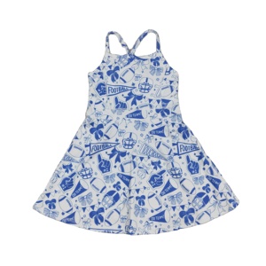 Conjunto atlético de verano para niños ODM al por mayor Little Girl Boutique's Blue Bows Football go team Impreso sin mangas Yoga Dress Baby Girl - Product Image 1