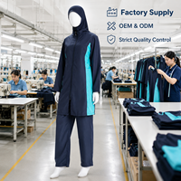 Ensemble uniforme de travail modeste à col montant et blocs de couleur, haut long à manches ajustables et pantalon jogger, pour personnel de spa et tenue de bain, personnalisable