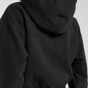 Ensemble de jogging personnalisé en laine avec fermeture éclair, imprimé, à manches longues, coupe oversize, décontracté, avec short et sweat à capuche, pour femme, 100% laine - Product Image 4